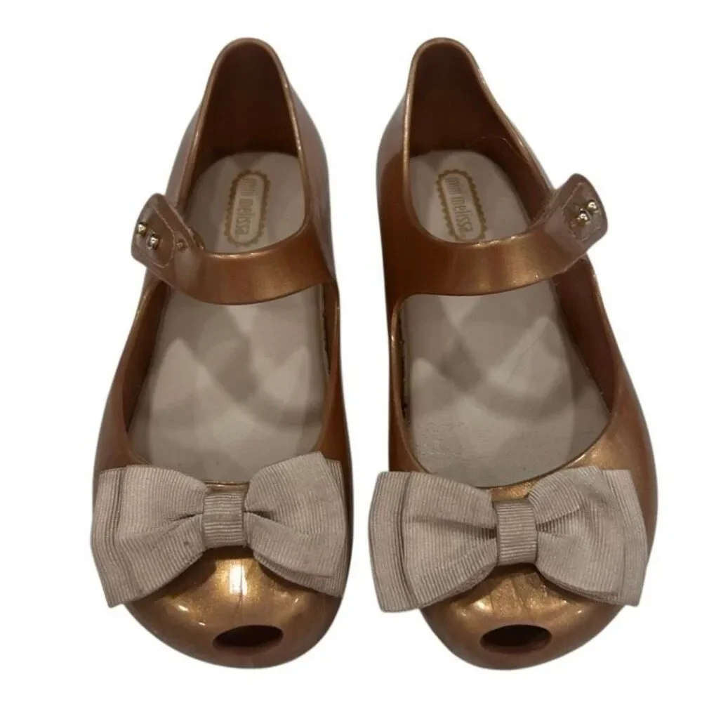 Mini Melissa Ultragirl Sweet Jelly Bow Mary Jane Shoes Girls Sz 11 Metallic Gold